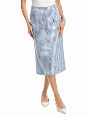 J. McLaughlin Blue and White Houndstooth Pencil Skirt